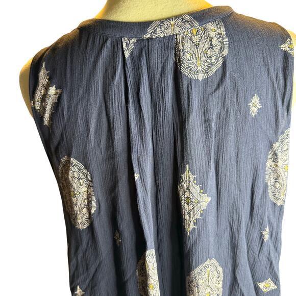 Free People Navy Blue Boho Sleeveless Swing Dress, Rayon Medallion Print, Large - Picture 5 of 10